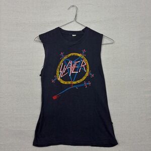 Vintage 1985 Slayer Hell Awaits Tour 85 Sleeveless Band Tee Shirt Faded Black